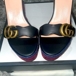 Gucci Black Leather platform espadrilles